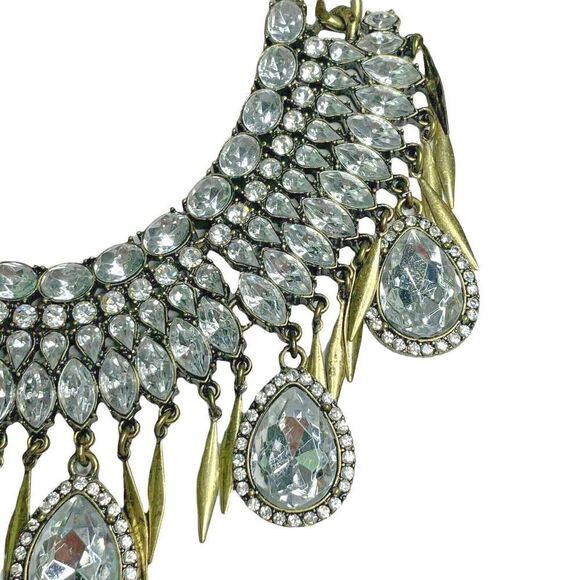 𝅺SIGNED Baublebar Crystal Rhinestone Cluster Bib Necklace Statement Art Deco - Picture 7 of 8